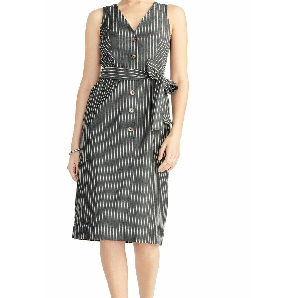 Rachel Roy Shift Dress 4 Belted Button Chambray Striped Gray NWT $139 B52